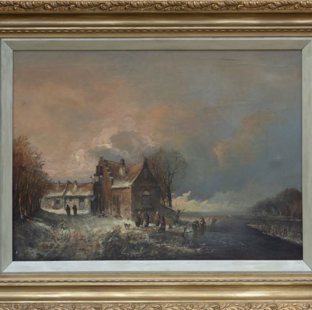 Ice skaters on a frozen river